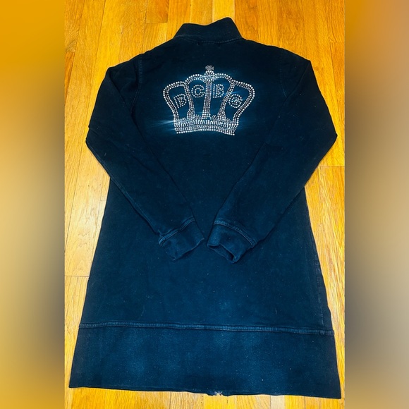 BCBG Max Azria Black Rhinestone Crown Zip Jacket Size S Y2K Glam Streetwear - Picture 7 of 10
